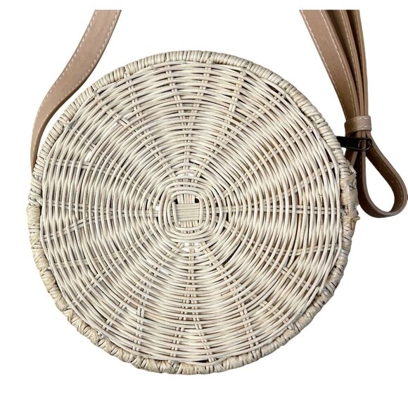 Unbranded Straw Crossbody Purse Bag Tan Cream Zip NWOT - Picture 3 of 5